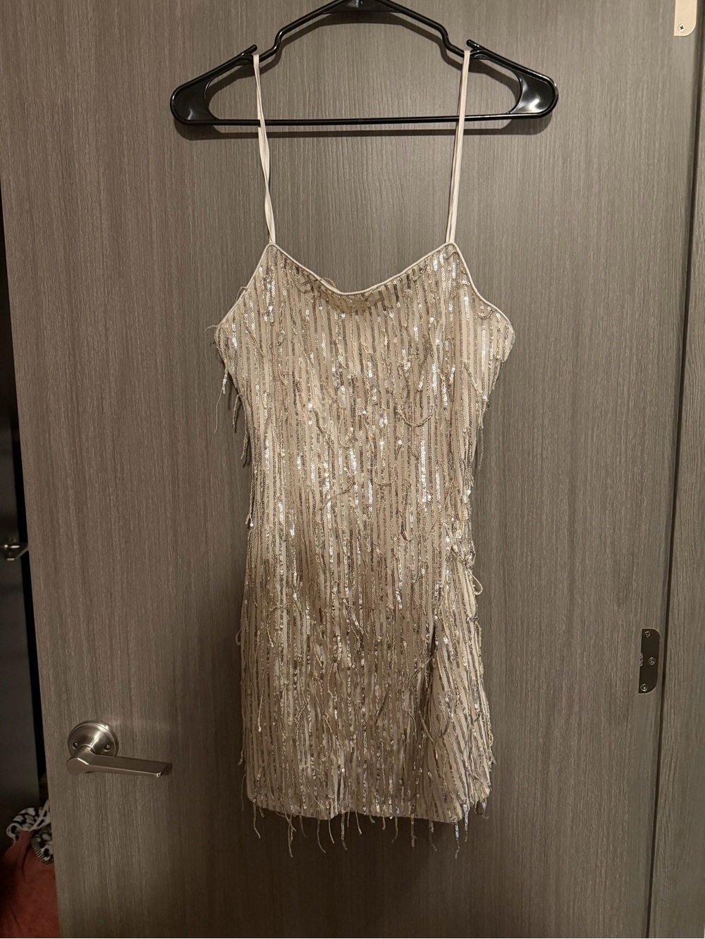 Trixxi Silver Beaded Fringe Mini Dress